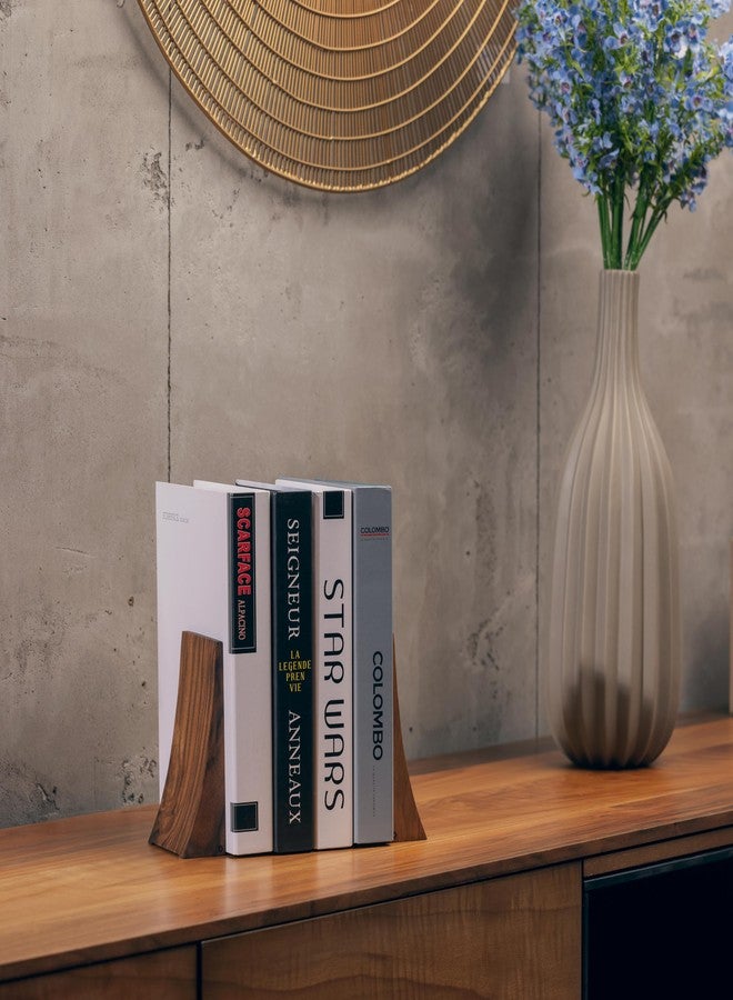 TILISMA Bookends for Heavy Books - Walnut Wood Book Ends for Shelves - Heavy Duty Bookends to Hold Books - Decorative Book Ends for Home Library - Wooden Bookend for Shelf - Bookshelf Accessories - Image 2